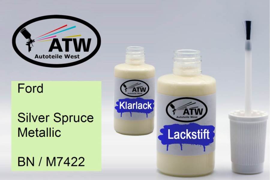 Ford, Silver Spruce Metallic, BN / M7422: 20ml Lackstift + 20ml Klarlack - Set, von ATW Autoteile West.